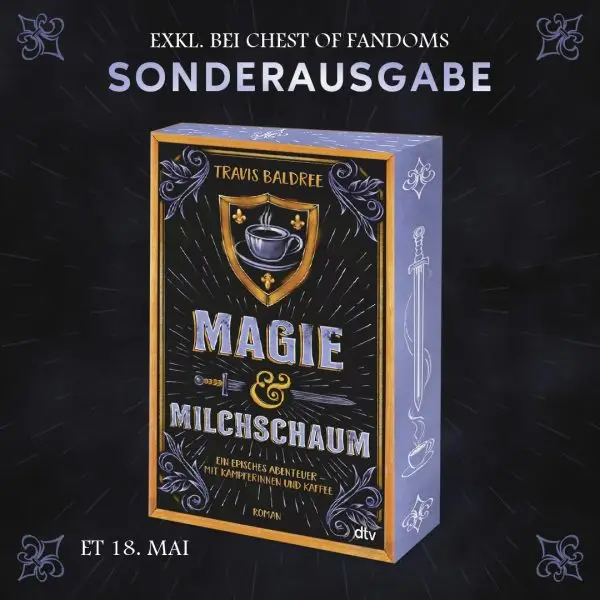 Der lustige Fantasy-Roman "Magie und Milchschaum" - Band 1 der Viv-Chroniken von dem Autor Travis Baldree mit Farbschnitt. 🥛
