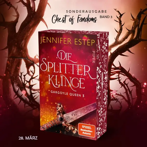 "Die Splitterklinge - Gargoyle Queen 3" Band 3 der Gargoyle Queen-Reihe von Jennifer Estep mit Farbschnitt von Giessel Design.