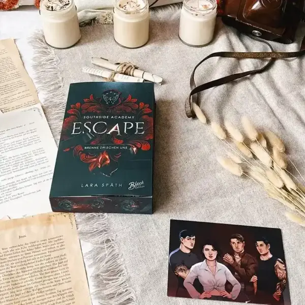 Die signierte "Escape: Brenne zwischen uns"-Ausgabe von Lara Späth mit exklusivem Farbschnitt und Illustration von Giessel Design. 🔥