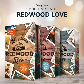 Ein Ort zum Wohlfühlen, drei Tierärzte zum Verlieben: das romantische Redwood - Set 1 (enthält Band 1-3) von Kelly Moran mit Farbschnitt. 🪵
