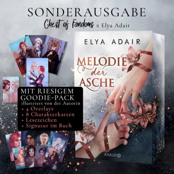 "Melodie der Asche" von Elya Adair: eine Sonderausgabe mit exklusivem Farbschnitt. Queere Romantasy über Rache, Magie und Macht. 🎻