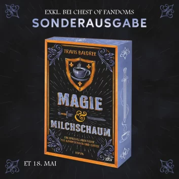 Der lustige Fantasy-Roman "Magie und Milchschaum" - Band 1 der Viv-Chroniken von dem Autor Travis Baldree mit Farbschnitt. 🥛